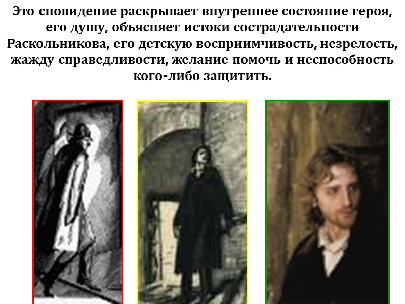 Это сновидение раскрывает внутреннее состояние героя, его душу, объясняет истоки сострадательности Раскольникова, его детскую